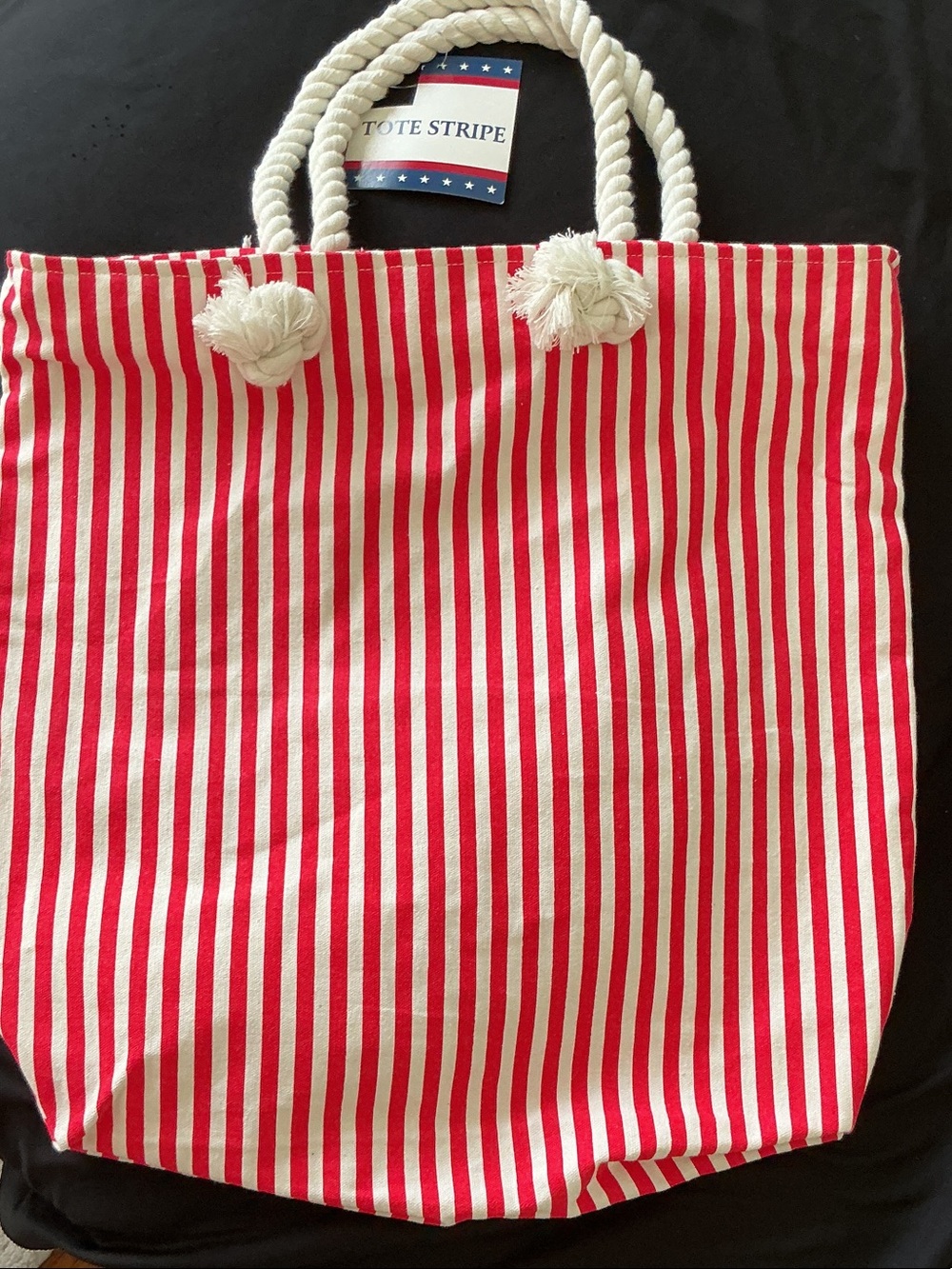 Red & White Striped Rope-Handle Tote